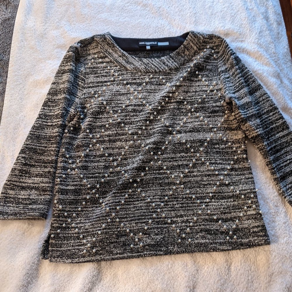 Karl Lagerfeld Paris Pearl Argyle Marled Sweater Size Small